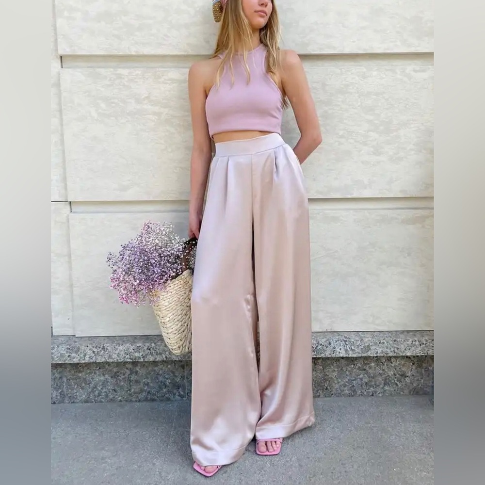 Satin pale pink pants